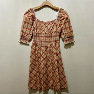 NWT BETSY JOHNSON | Cottage-core Plaid Mini Dress | Size M | EU 38-40